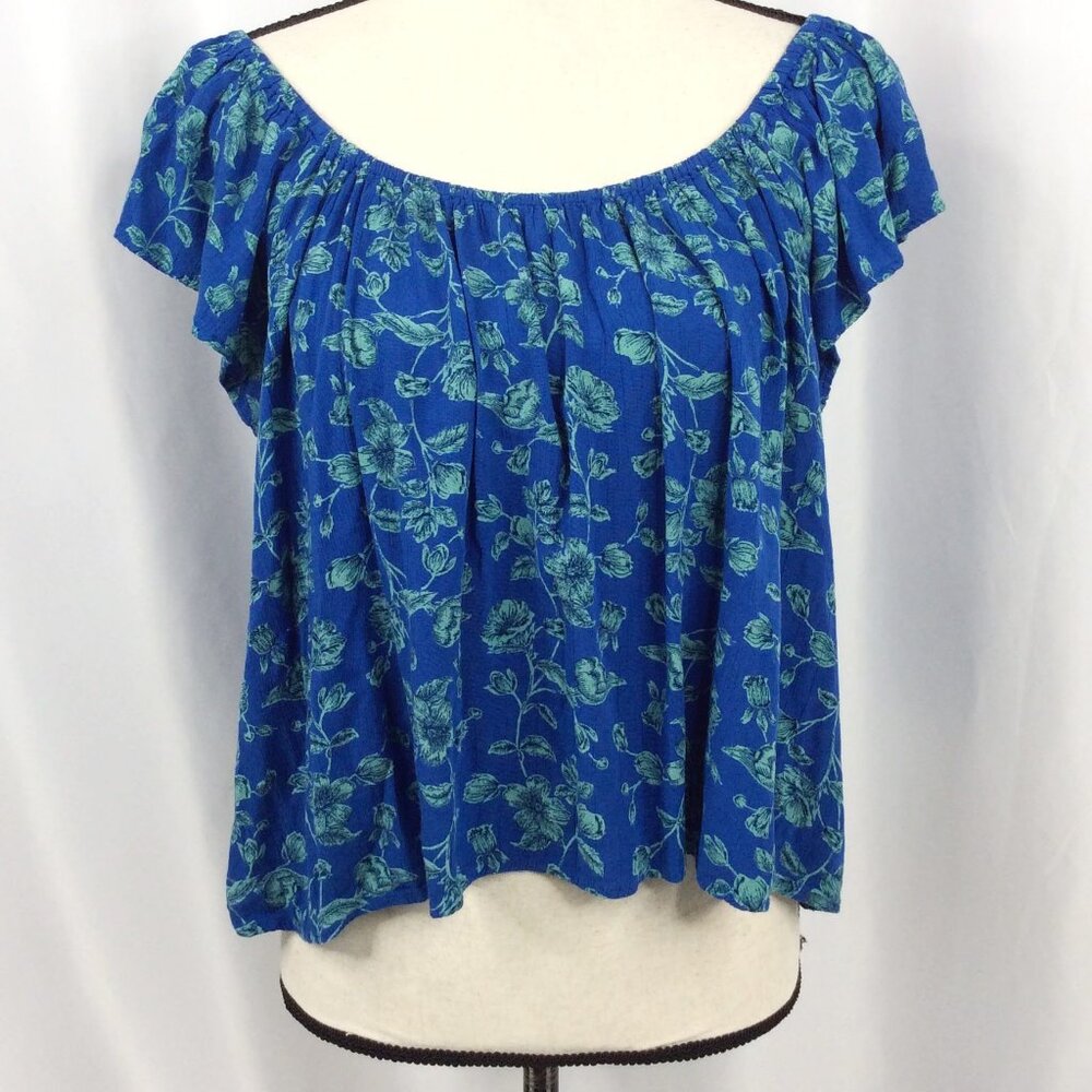 Angie Floral Crop Top Large Y2K‎ Peasant Fairycore Off Shoulder Flutter Sleeve